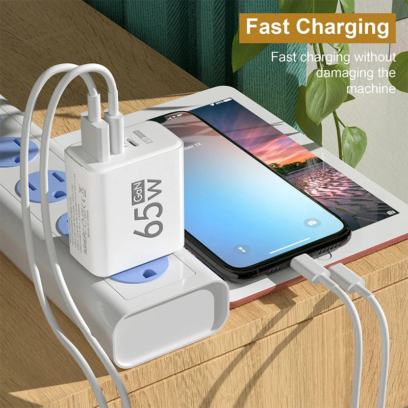 Babizone™ Chargeur Rapide GaN 65W | Adaptateur USB Type-C PD 3.0 pour iPhone, Xiaomi, Huawei, Samsung